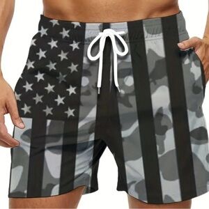 Men’s Camo American Flag Shorts XL Lightweight Drawstring Lounge Athletic